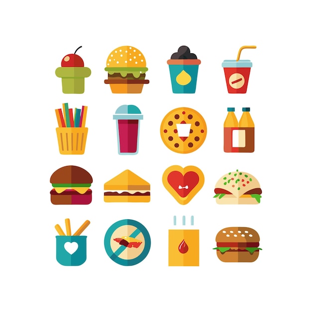 Ilustración vectorial de iconos de alimentos y bebidas para documentos, sitios web y aplicaciones móviles