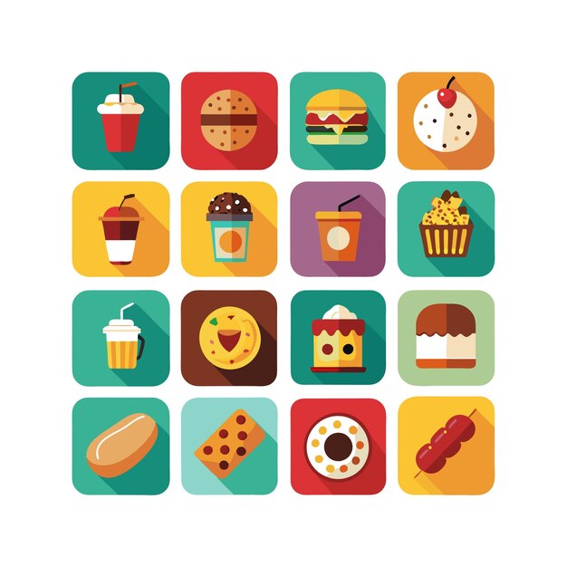 Ilustración vectorial de iconos de alimentos y bebidas para documentos, sitios web y aplicaciones móviles