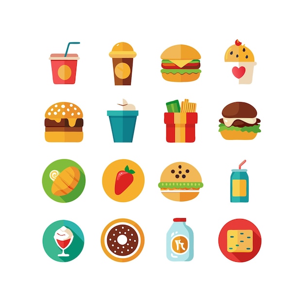 Ilustración vectorial de iconos de alimentos y bebidas para documentos, sitios web y aplicaciones móviles