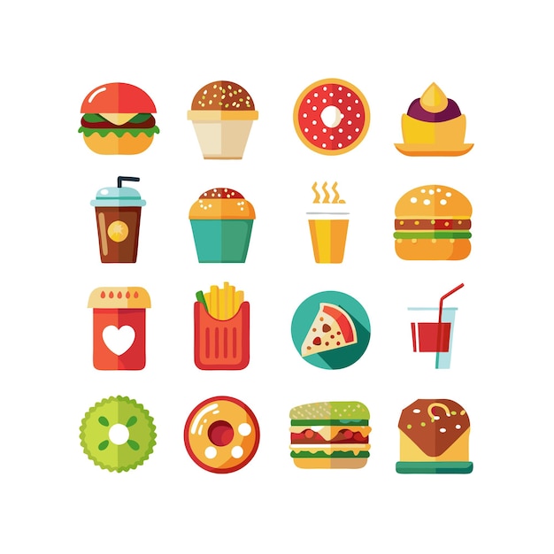 Ilustración vectorial de iconos de alimentos y bebidas para documentos, sitios web y aplicaciones móviles