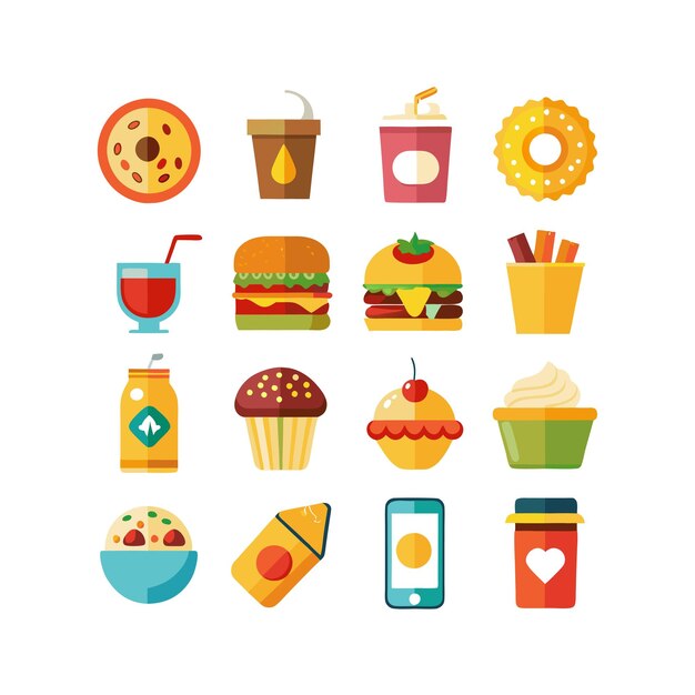 Ilustración vectorial de iconos de alimentos y bebidas para documentos, sitios web y aplicaciones móviles