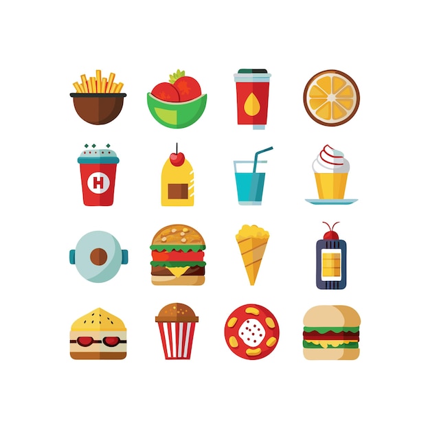 Ilustración vectorial de iconos de alimentos y bebidas para documentos, sitios web y aplicaciones móviles