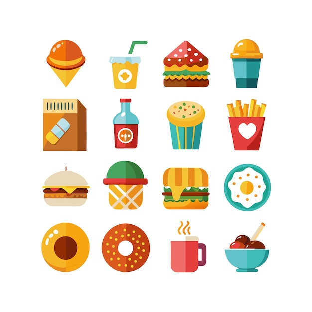 Ilustración vectorial de iconos de alimentos y bebidas para documentos, sitios web y aplicaciones móviles