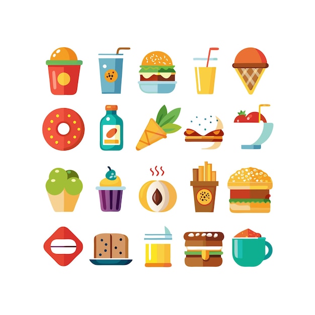 Ilustración vectorial de iconos de alimentos y bebidas para documentos, sitios web y aplicaciones móviles