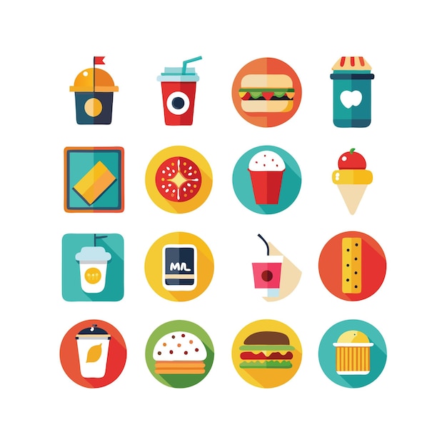 Ilustración vectorial de iconos de alimentos y bebidas para documentos, sitios web y aplicaciones móviles
