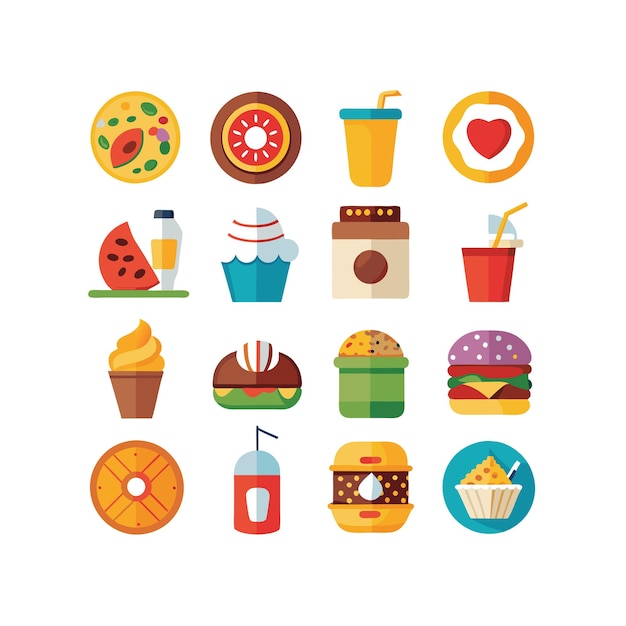Ilustración vectorial de iconos de alimentos y bebidas para documentos, sitios web y aplicaciones móviles