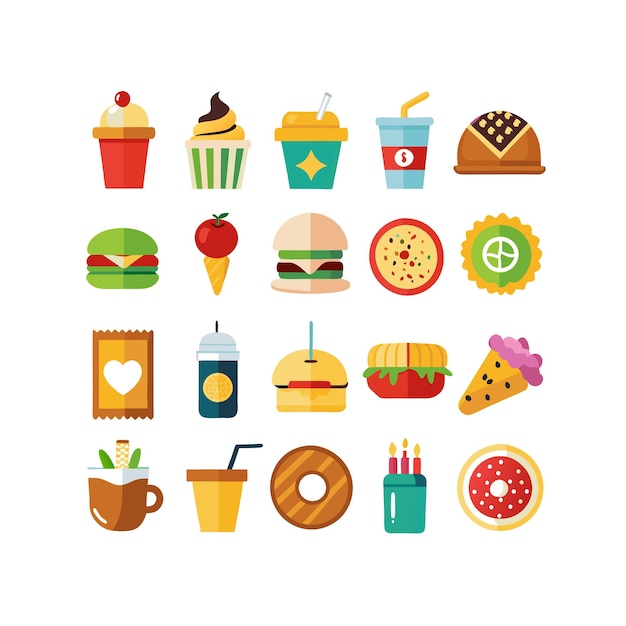 Ilustración vectorial de iconos de alimentos y bebidas para documentos, sitios web y aplicaciones móviles