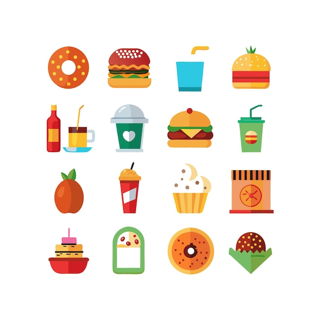 Ilustración vectorial de iconos de alimentos y bebidas para documentos, sitios web y aplicaciones móviles