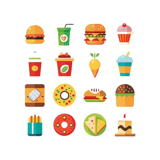 Ilustración vectorial de iconos de alimentos y bebidas para documentos, sitios web y aplicaciones móviles