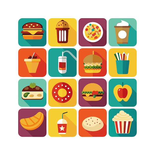 Ilustración vectorial de iconos de alimentos y bebidas para documentos, sitios web y aplicaciones móviles