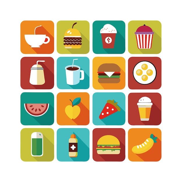 Ilustración vectorial de iconos de alimentos y bebidas para documentos, sitios web y aplicaciones móviles