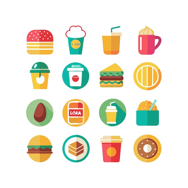 Ilustración vectorial de iconos de alimentos y bebidas para documentos, sitios web y aplicaciones móviles