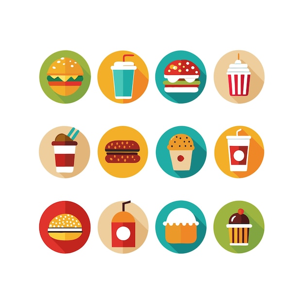 Ilustración vectorial de iconos de alimentos y bebidas para documentos, sitios web y aplicaciones móviles