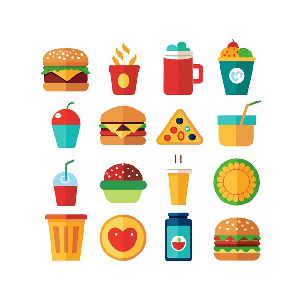 Ilustración vectorial de iconos de alimentos y bebidas para documentos, sitios web y aplicaciones móviles