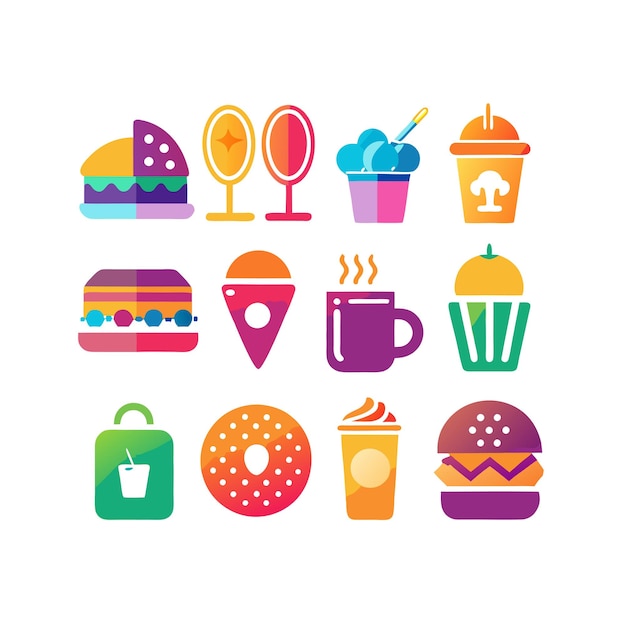 Ilustración vectorial de iconos de alimentos y bebidas para documentos, sitios web y aplicaciones móviles
