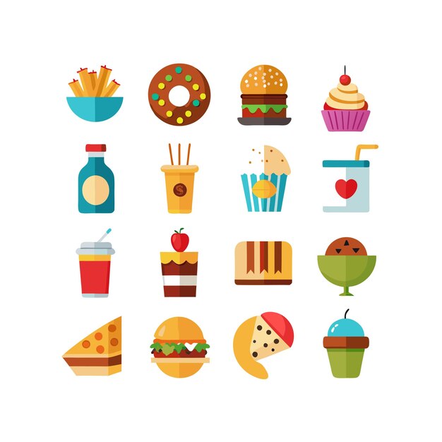 Ilustración vectorial de iconos de alimentos y bebidas para documentos, sitios web y aplicaciones móviles