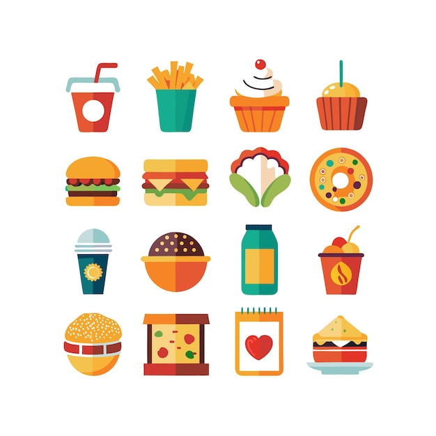 Ilustración vectorial de iconos de alimentos y bebidas para documentos, sitios web y aplicaciones móviles