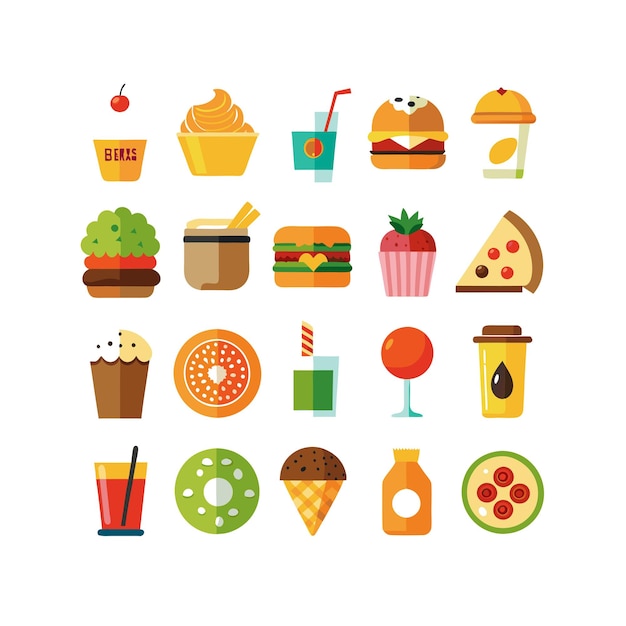 Ilustración vectorial de iconos de alimentos y bebidas para documentos, sitios web y aplicaciones móviles