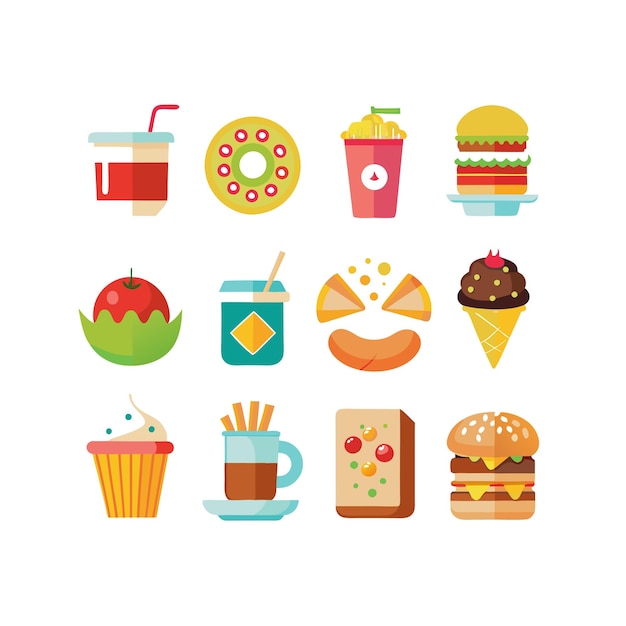 Ilustración vectorial de iconos de alimentos y bebidas para documentos, sitios web y aplicaciones móviles