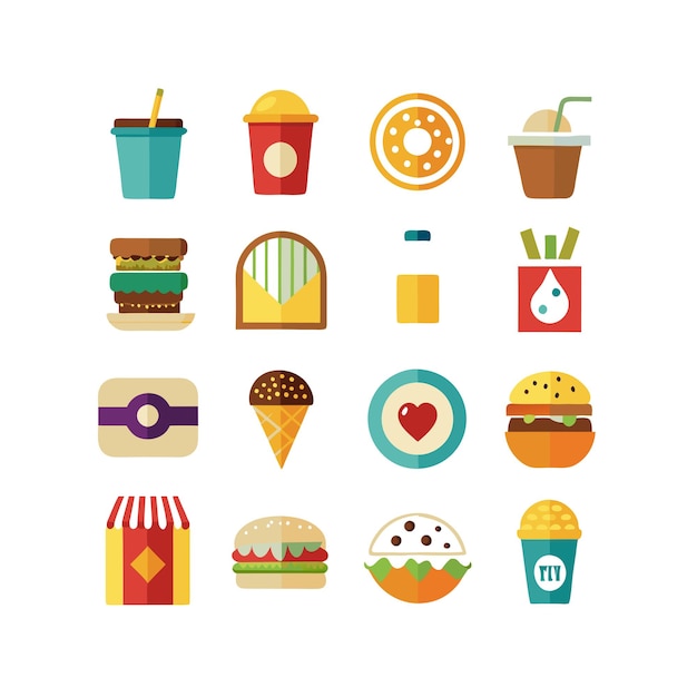Ilustración vectorial de iconos de alimentos y bebidas para documentos, sitios web y aplicaciones móviles