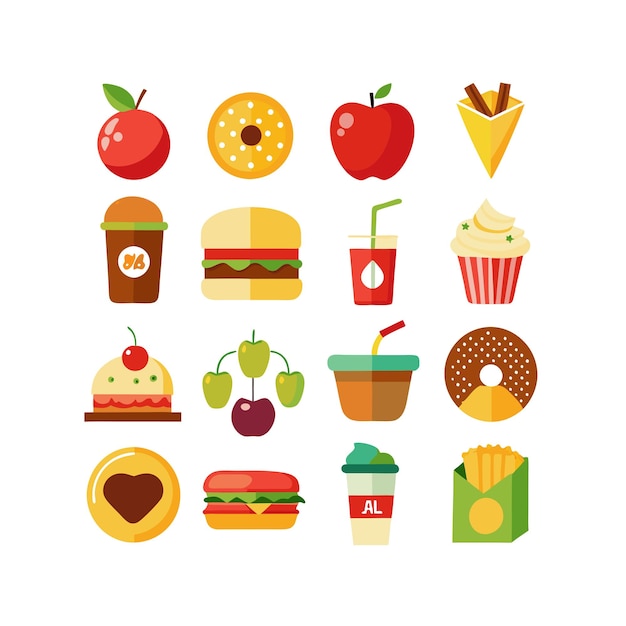 Ilustración vectorial de iconos de alimentos y bebidas para documentos, sitios web y aplicaciones móviles