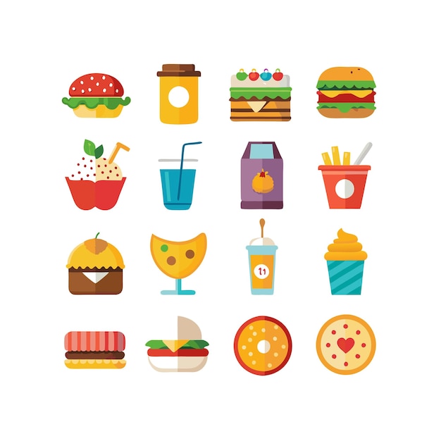 Ilustración vectorial de iconos de alimentos y bebidas para documentos, sitios web y aplicaciones móviles