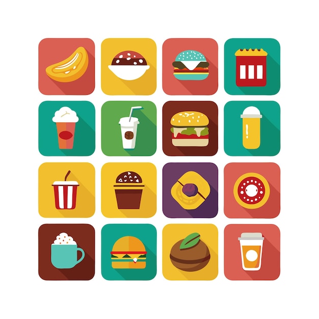 Ilustración vectorial de iconos de alimentos y bebidas para documentos, sitios web y aplicaciones móviles