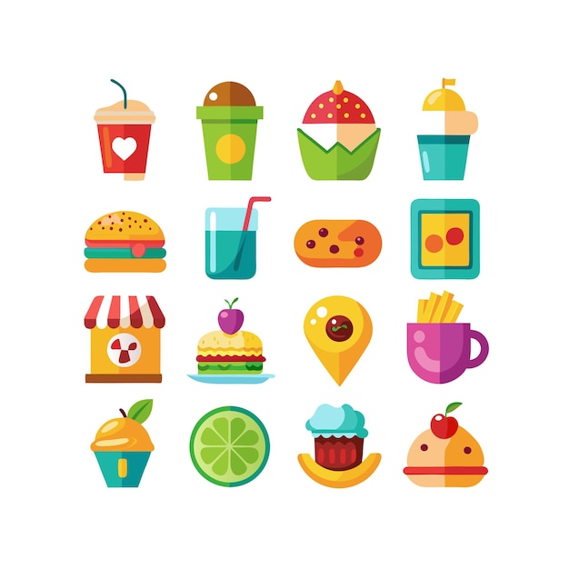 Ilustración vectorial de iconos de alimentos y bebidas para documentos, sitios web y aplicaciones móviles
