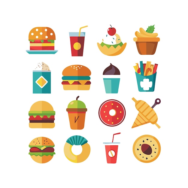 Ilustración vectorial de iconos de alimentos y bebidas para documentos, sitios web y aplicaciones móviles