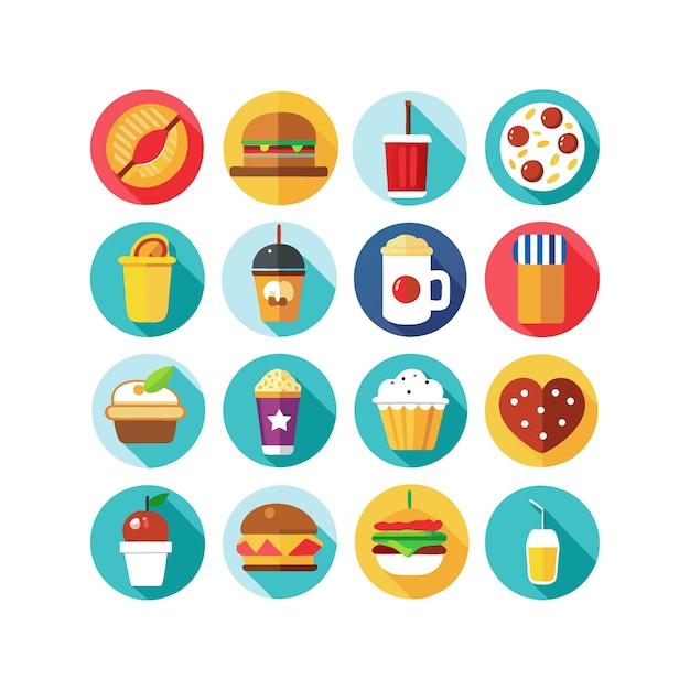 Ilustración vectorial de iconos de alimentos y bebidas para documentos, sitios web y aplicaciones móviles