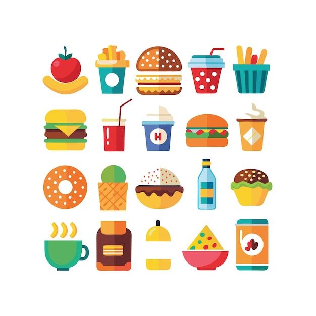 Ilustración vectorial de iconos de alimentos y bebidas para documentos, sitios web y aplicaciones móviles