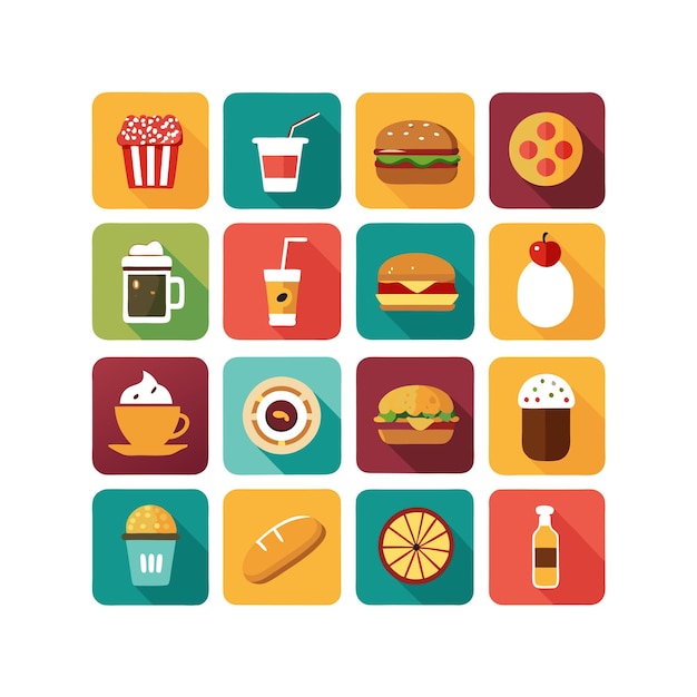 Ilustración vectorial de iconos de alimentos y bebidas para documentos, sitios web y aplicaciones móviles