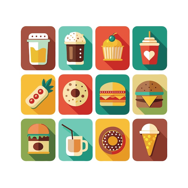 Ilustración vectorial de iconos de alimentos y bebidas para documentos, sitios web y aplicaciones móviles