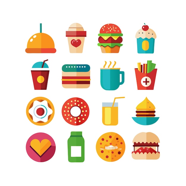 Ilustración vectorial de iconos de alimentos y bebidas para documentos, sitios web y aplicaciones móviles