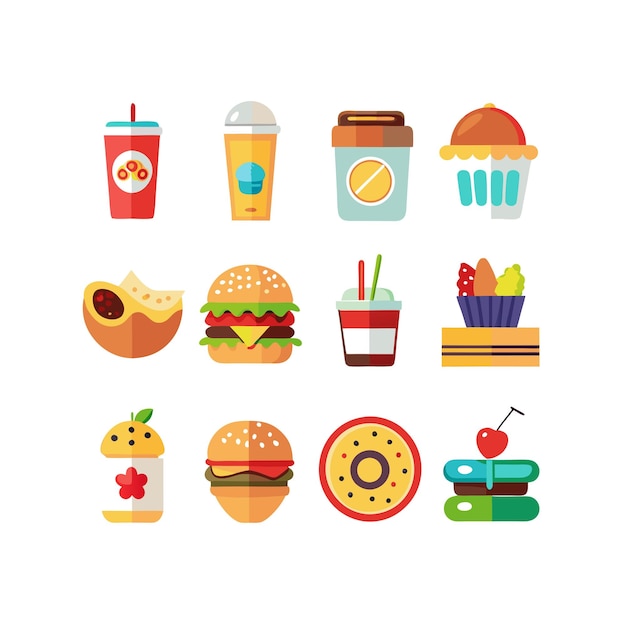 Ilustración vectorial de iconos de alimentos y bebidas para documentos, sitios web y aplicaciones móviles