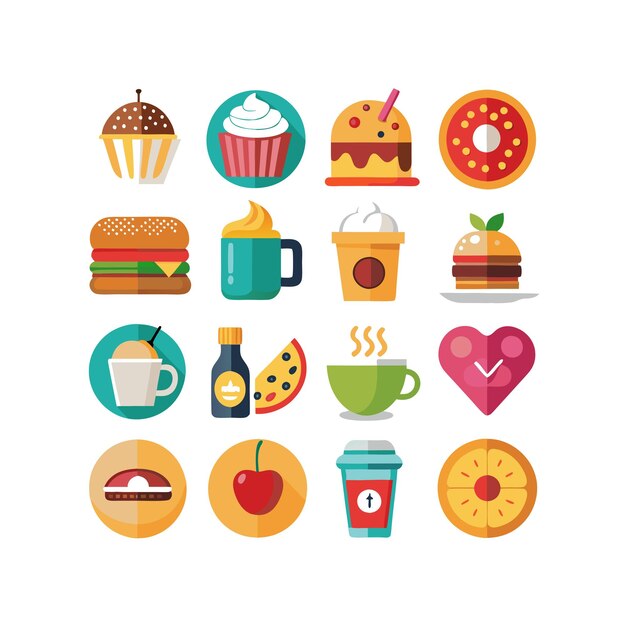 Ilustración vectorial de iconos de alimentos y bebidas para documentos, sitios web y aplicaciones móviles