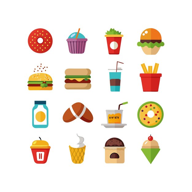 Ilustración vectorial de iconos de alimentos y bebidas para documentos, sitios web y aplicaciones móviles