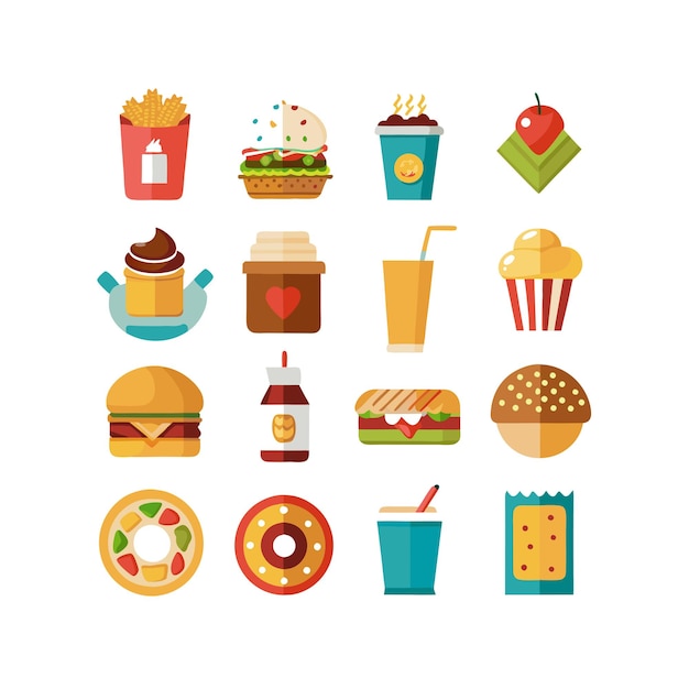 Ilustración vectorial de iconos de alimentos y bebidas para documentos, sitios web y aplicaciones móviles