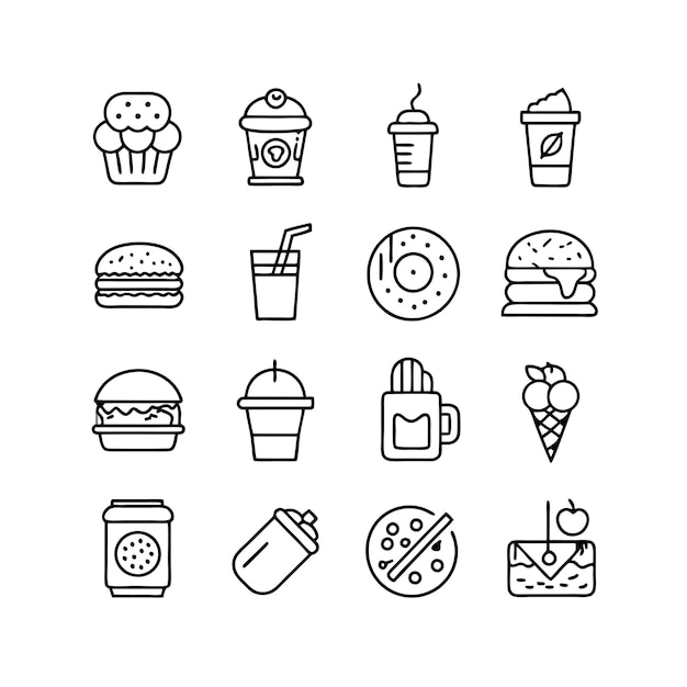 Ilustración vectorial de iconos de alimentos y bebidas para documentos, sitios web y aplicaciones móviles