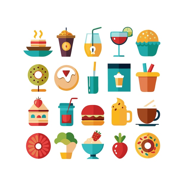 Ilustración vectorial de iconos de alimentos y bebidas para documentos, sitios web y aplicaciones móviles