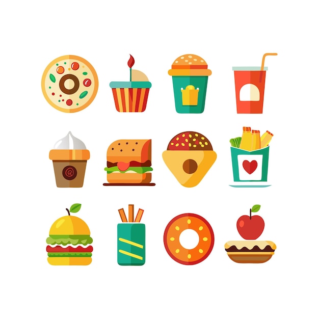 Ilustración vectorial de iconos de alimentos y bebidas para documentos, sitios web y aplicaciones móviles