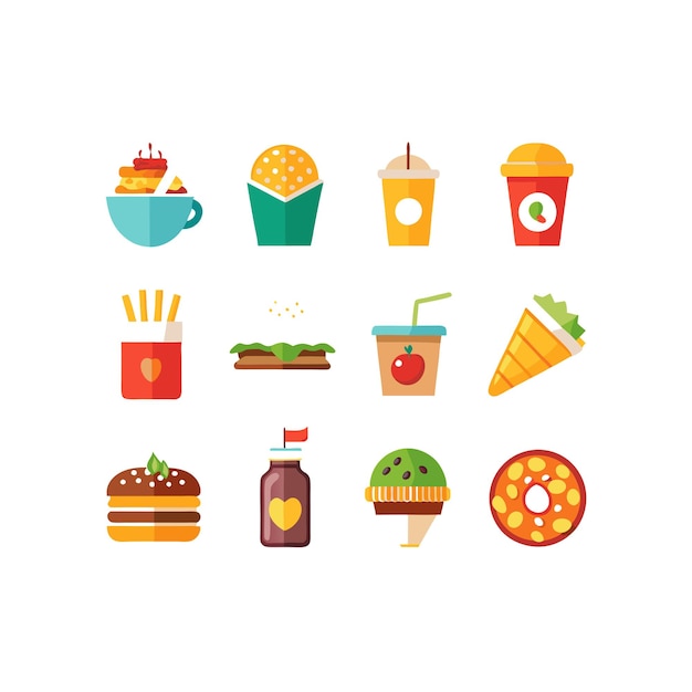 Ilustración vectorial de iconos de alimentos y bebidas para documentos, sitios web y aplicaciones móviles
