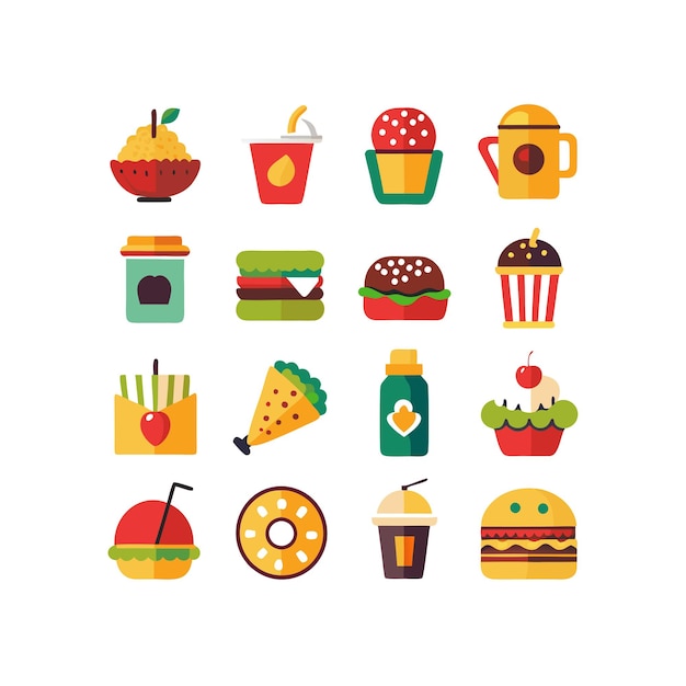 Ilustración vectorial de iconos de alimentos y bebidas para documentos, sitios web y aplicaciones móviles