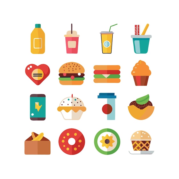 Ilustración vectorial de iconos de alimentos y bebidas para documentos, sitios web y aplicaciones móviles
