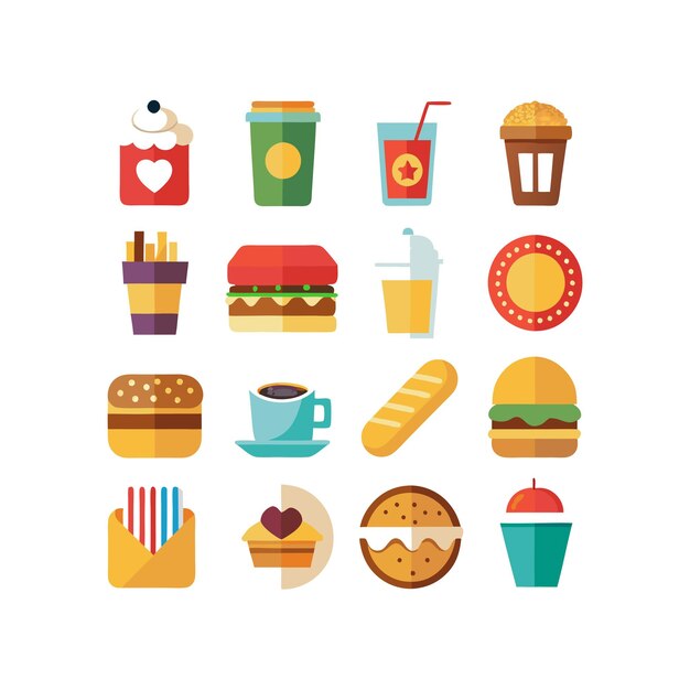 Ilustración vectorial de iconos de alimentos y bebidas para documentos, sitios web y aplicaciones móviles
