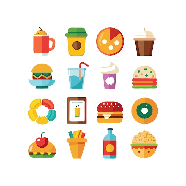 Ilustración vectorial de iconos de alimentos y bebidas para documentos, sitios web y aplicaciones móviles