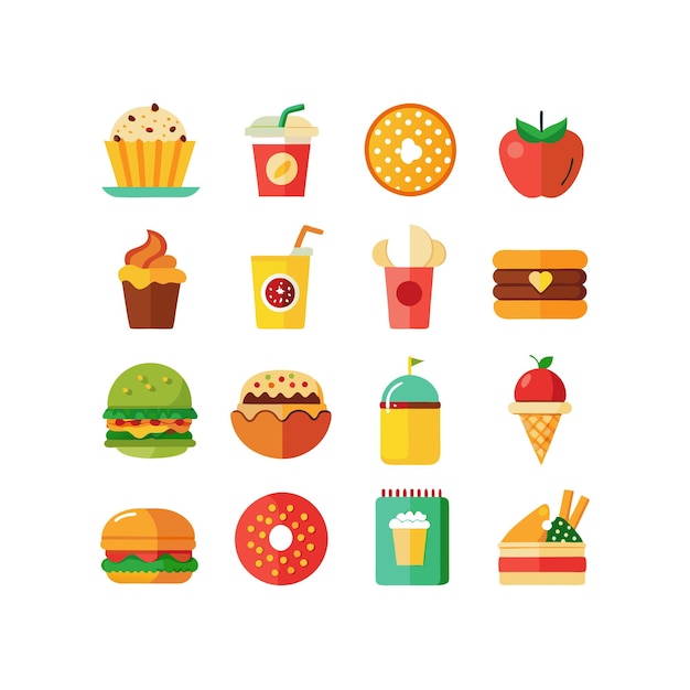 Ilustración vectorial de iconos de alimentos y bebidas para documentos, sitios web y aplicaciones móviles