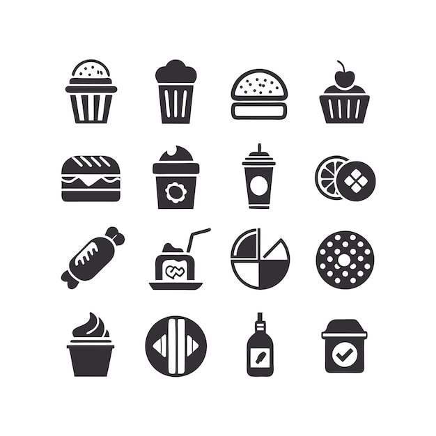 Ilustración vectorial de iconos de alimentos y bebidas para documentos, sitios web y aplicaciones móviles
