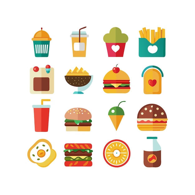 Ilustración vectorial de iconos de alimentos y bebidas para documentos, sitios web y aplicaciones móviles