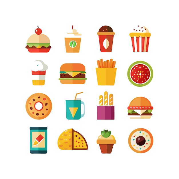 Ilustración vectorial de iconos de alimentos y bebidas para documentos, sitios web y aplicaciones móviles